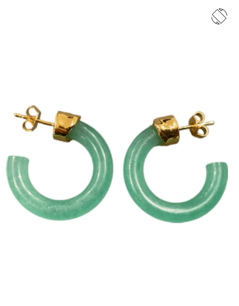 Earrings hoops green aventurine