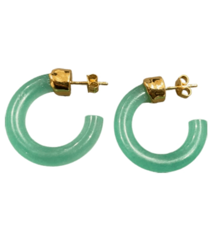 Earrings hoops green aventurine