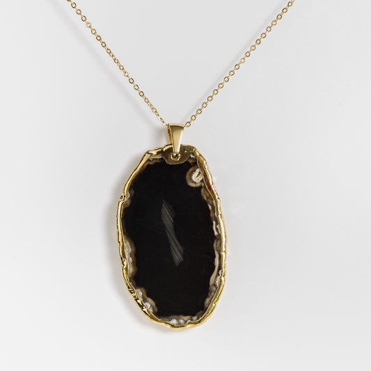 Necklace Agate Deep Black Golden Edge