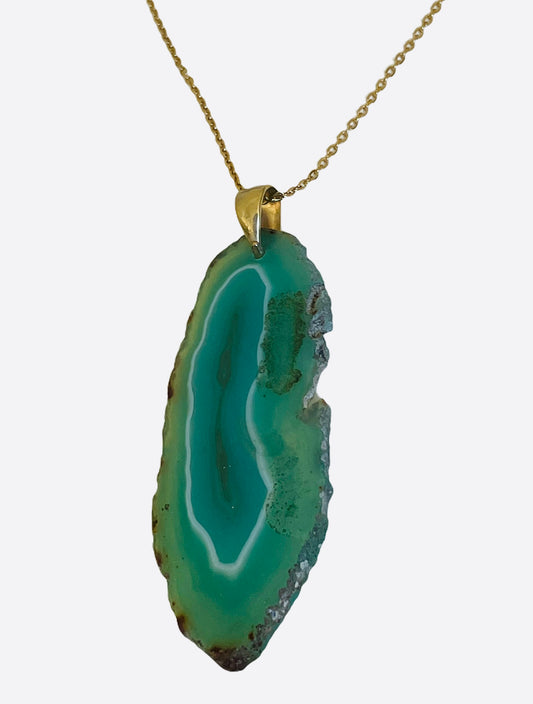 Necklace Agate Green Patterned Raw Edge