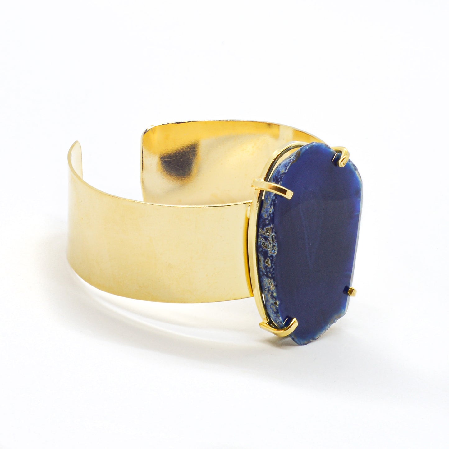 Armband gouden manchet blauwe agaat