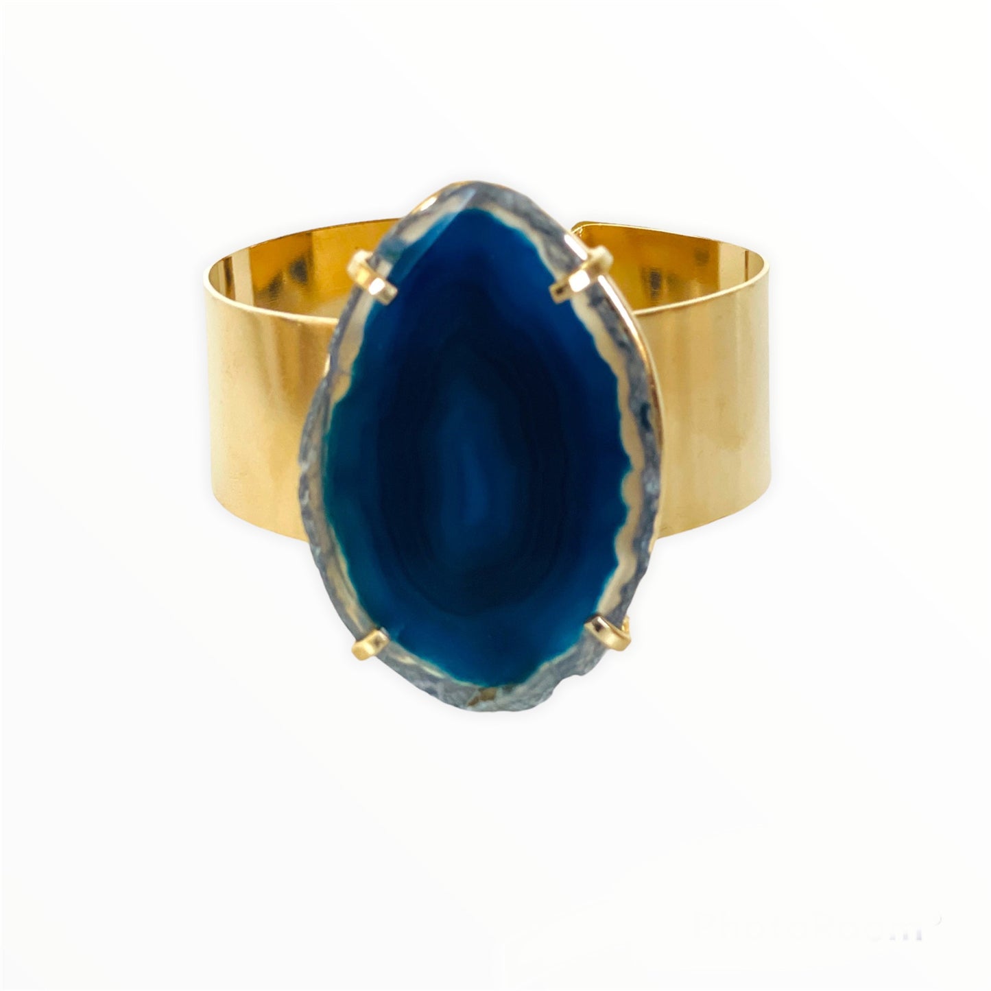 Armband gouden manchet blauwe agaat