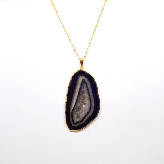 Necklace Agate Patterned Black Golden Edge