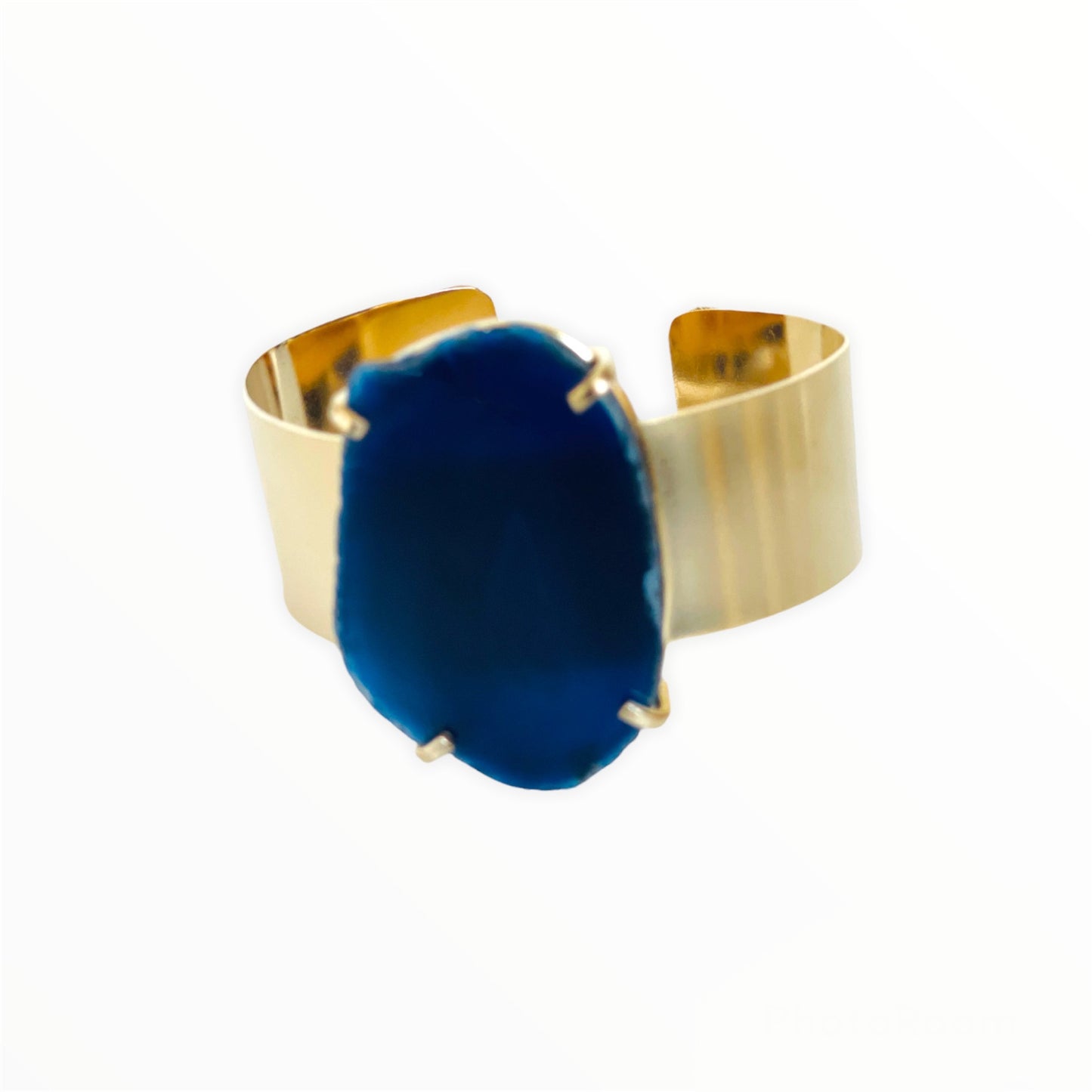 Armband gouden manchet blauwe agaat