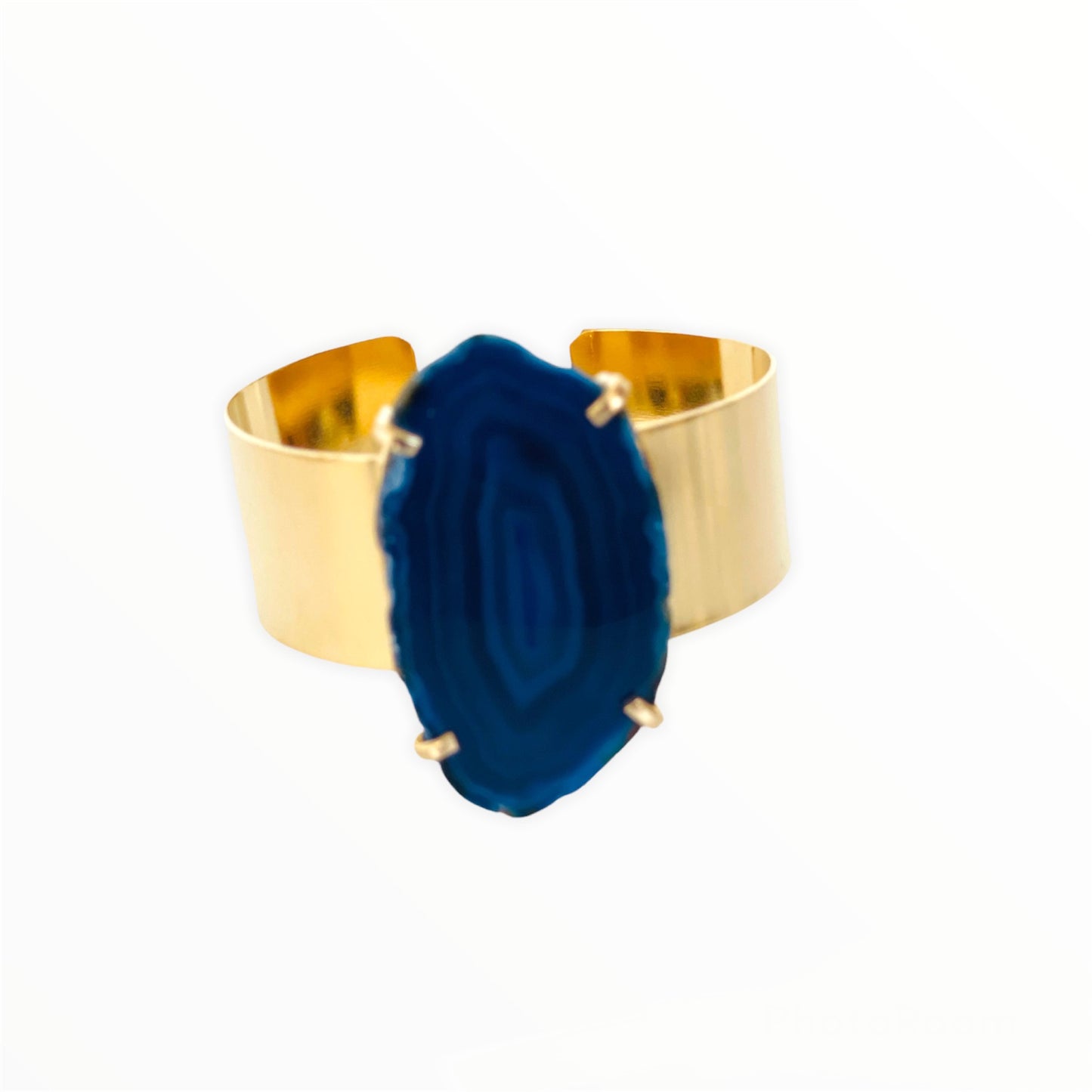 Armband gouden manchet blauwe agaat